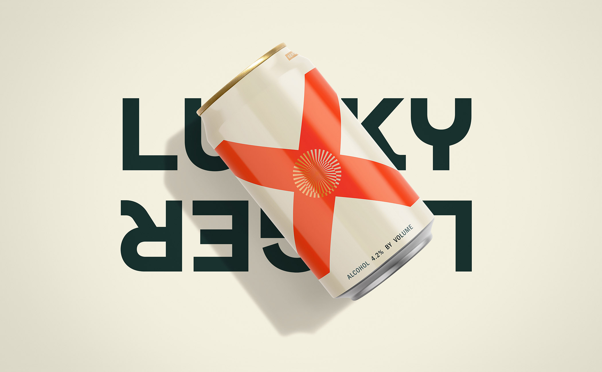 Lucky Lager Pabst beer can packaging display with logo design
