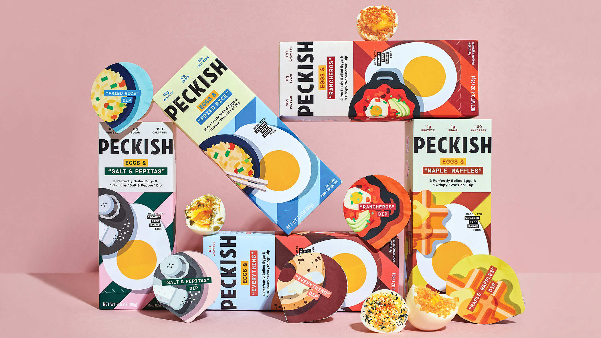 Peckish packaging design display with hard boiled eggs